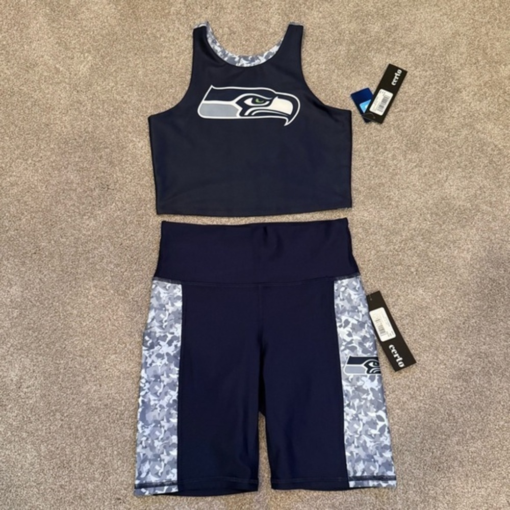 NWT NFL Seattle Seahawks biker shorts and sports bra tank set size medium